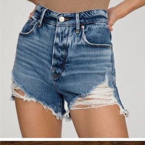 Good American Jean Shorts -‎ The Bombshell Distressed Stretch Denim High Waisted